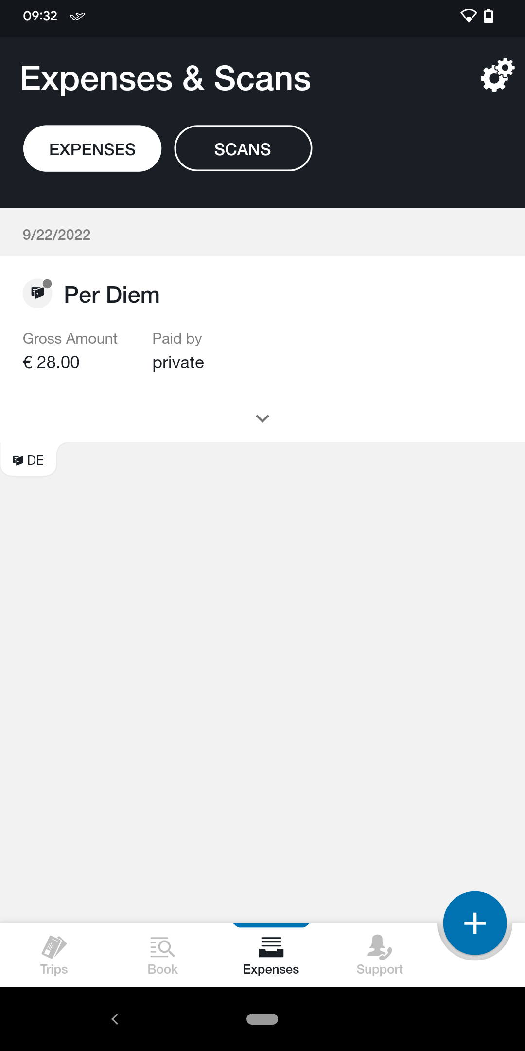 Per diem (meal allowance) in the app Lanes & Planes